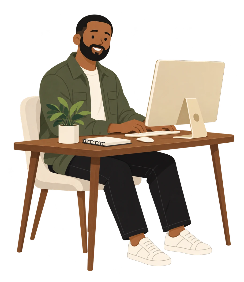Jeremy working at his desk