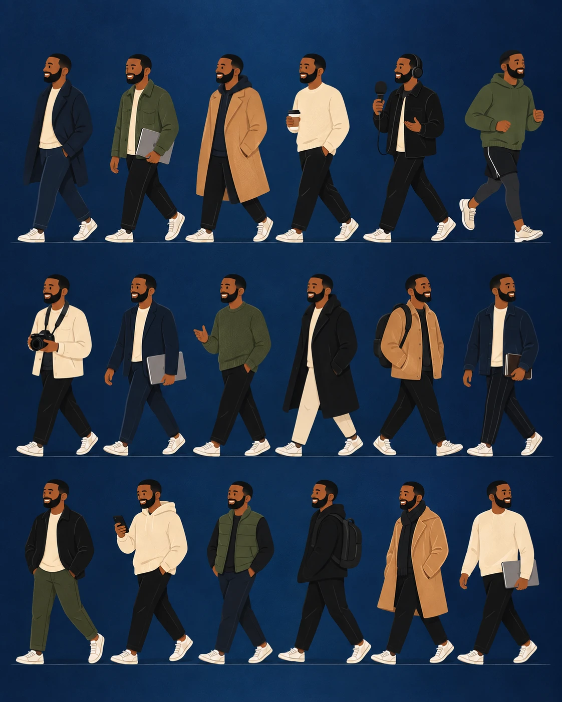 An illustrated lineup of Jeremy as a technologist, speaker, and builder